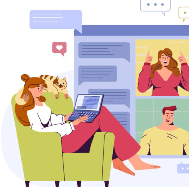 Woman working in home office and conducting video meeting